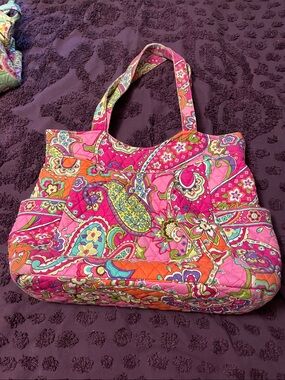 Vera Bradley Pink Paisley Quilted Tote with Multicolor Accents